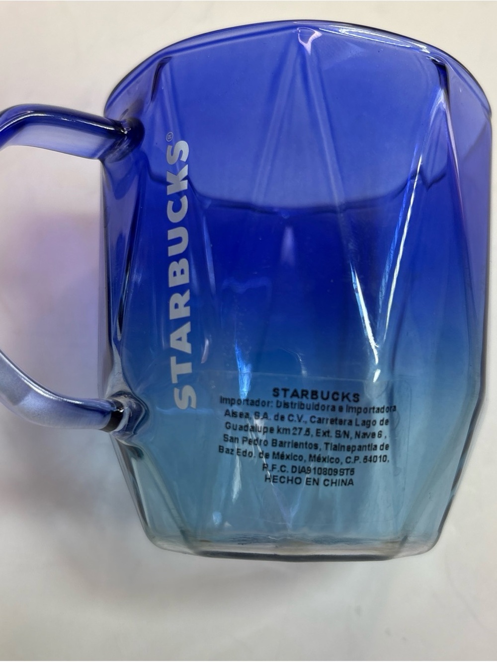 Pair Of Starbucks Blue Ribbed Glass Tumbler Mug 12oz New